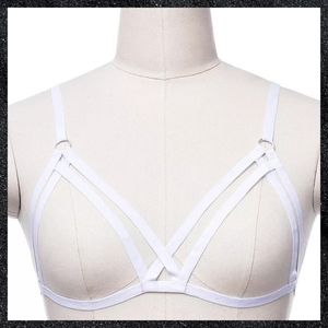 White Double Strappy Front Open Cup Harness Cupless Bralette